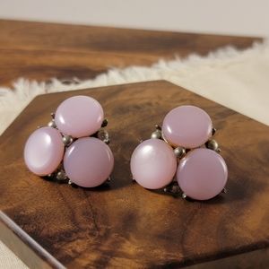 Triple Stone Glass Pink Vintage Earrings